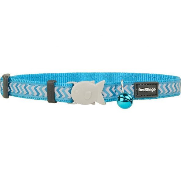 Reddingo Reflektörlü Ziggy Desenli Turkuaz Kedi Boyun Tasması 12mm / 20-32 cm