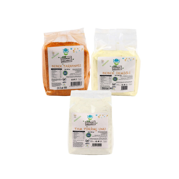 Beferment Organic Gıda Seti Bebek tarhanası 500g Bebek irmiği 400 g Tam Pirinç Unu 500 g