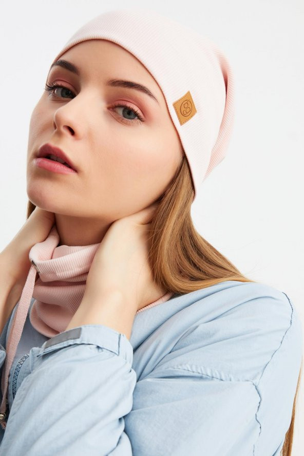 Pudra 3'ü BİR ARADA Balıkçı  Style Bere +İpli  Bere + Boyunluk Hafif, %100 Pamuklu Kışlık Set