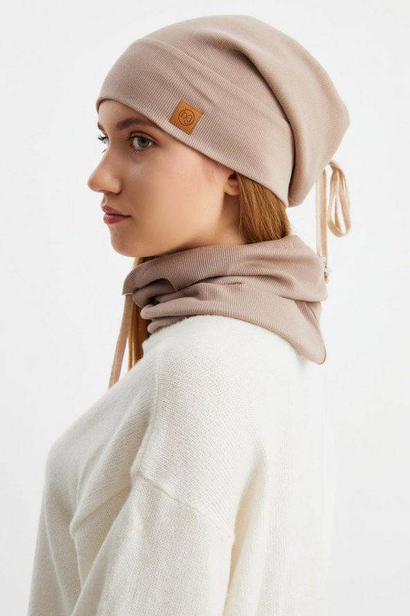 SütlüKahve 3'ü BİR ARADA Balıkçı  Style Bere +İpli  Bere + Boyunluk Hafif, %100 Pamuklu Kışlık Set - 4