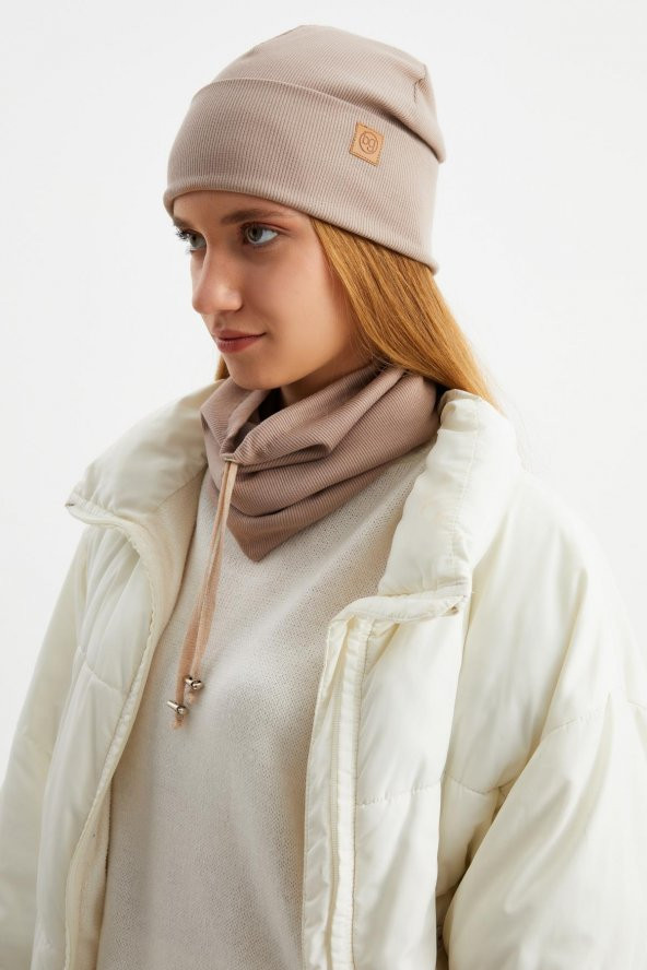 SütlüKahve 3'ü BİR ARADA Balıkçı  Style Bere +İpli  Bere + Boyunluk Hafif, %100 Pamuklu Kışlık Set - 5