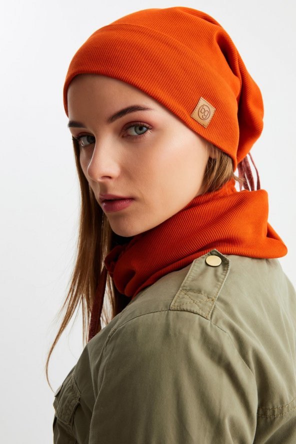 Kiremit 3'ü BİR ARADA Balıkçı  Style Bere +İpli  Bere + Boyunluk Hafif, %100 Pamuklu Kışlık Set