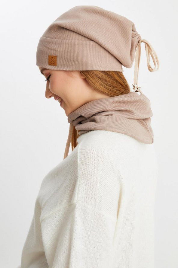 SütlüKahve 3'ü BİR ARADA Balıkçı  Style Bere +İpli  Bere + Boyunluk Hafif, %100 Pamuklu Kışlık Set - 8
