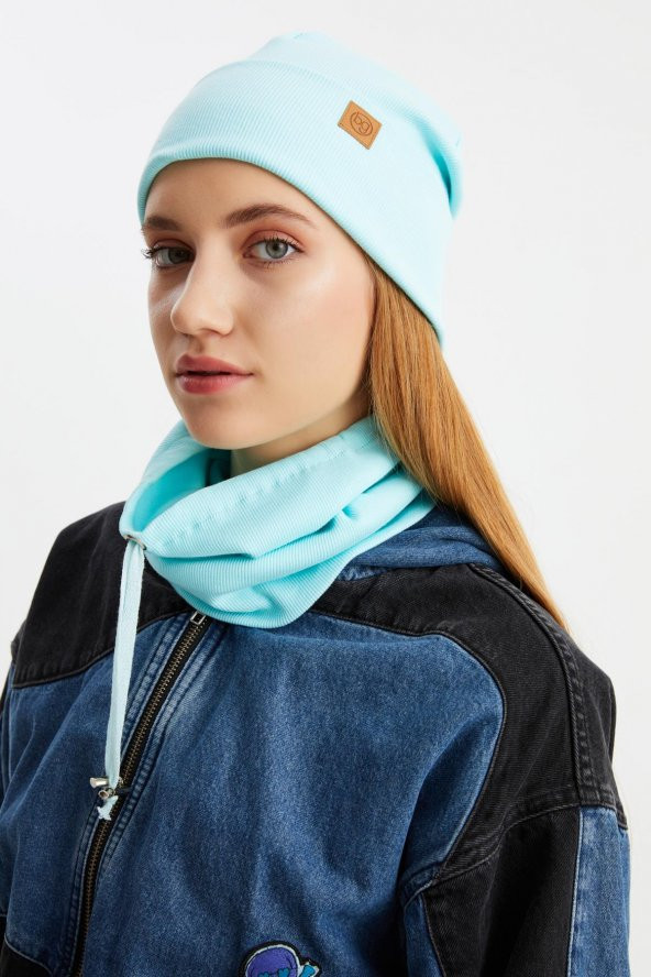 Aqua 3'ü BİR ARADA Balıkçı  Style Bere +İpli  Bere + Boyunluk Hafif, %100 Pamuklu Kışlık Set - 7