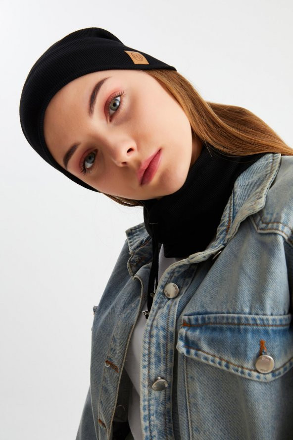 Siyah 3'ü BİR ARADA Balıkçı  Style Bere +İpli  Bere + Boyunluk Hafif, %100 Pamuklu Kışlık Set - 7