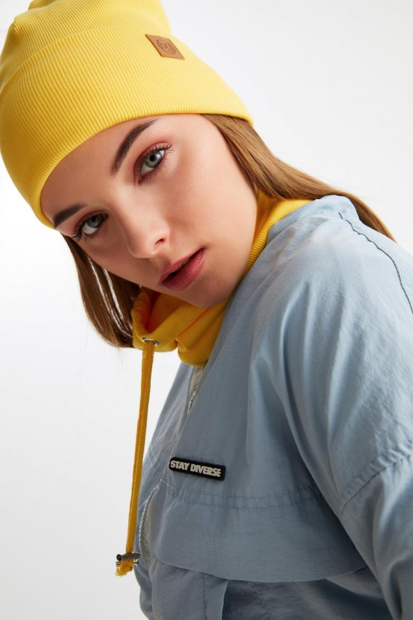 Sarı Kadın Balıkçı Style Pamuklu Kaşkorse, Terletmez, Ultra Hafif, Yumuşak Bere Boyunluk Takım - 5
