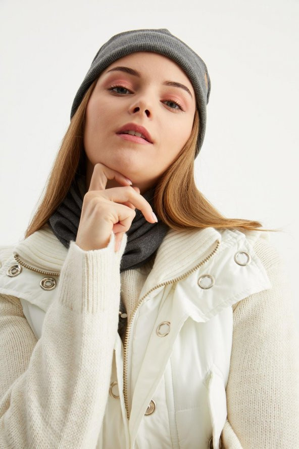 Füme Kadın Balıkçı Style Pamuklu Kaşkorse, Terletmez, Ultra Hafif, Yumuşak Bere Boyunluk Takım - 6