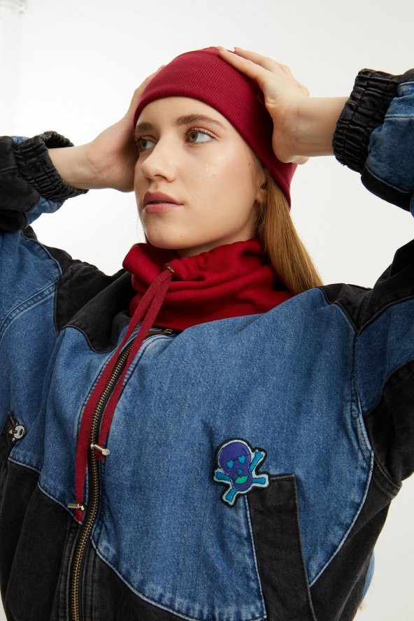 Bordo Kadın Balıkçı Style Pamuklu Kaşkorse, Terletmez, Ultra Hafif, Yumuşak Bere Boyunluk Takım - 7