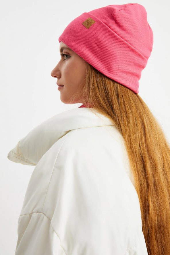 Pembe Kadın Balıkçı Style Pamuklu Kaşkorse, Terletmez, Ultra Hafif, Yumuşak Bere Boyunluk Takım - 8