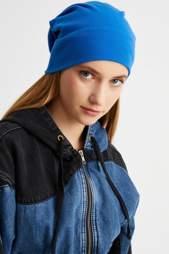 Mavi Kadın Pamuklu Kaşkorse, Terletmez, Ultra Hafif ve Yumuşak İpli Şapka Bere - 3