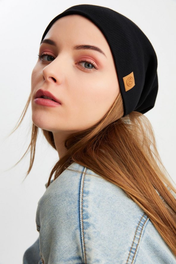 Siyah Kadın Pamuklu Kaşkorse Terletmez Ultra Hafif Ve Yumuşak Ipli Şapka Bere - 3