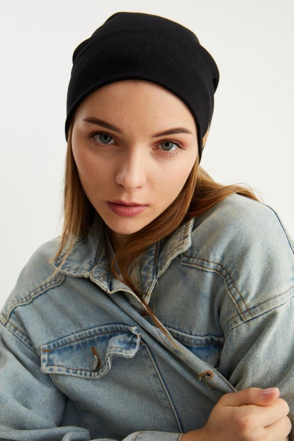 Siyah Kadın Pamuklu Kaşkorse Terletmez Ultra Hafif Ve Yumuşak Ipli Şapka Bere - 6