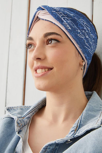Mavi Beyaz Bandana Saç Bandı Ekstra Yumuşak Esnek Doğal Pamuklu Penye