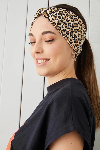 Eşşiz Leopar Desenli Bandana Saç Bandı Ekstra Yumuşak Esnek Doğal Pamuklu Penye - 3