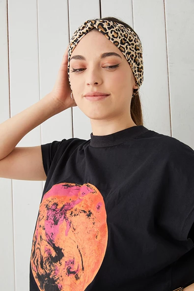 Eşşiz Leopar Desenli Bandana Saç Bandı Ekstra Yumuşak Esnek Doğal Pamuklu Penye - 5
