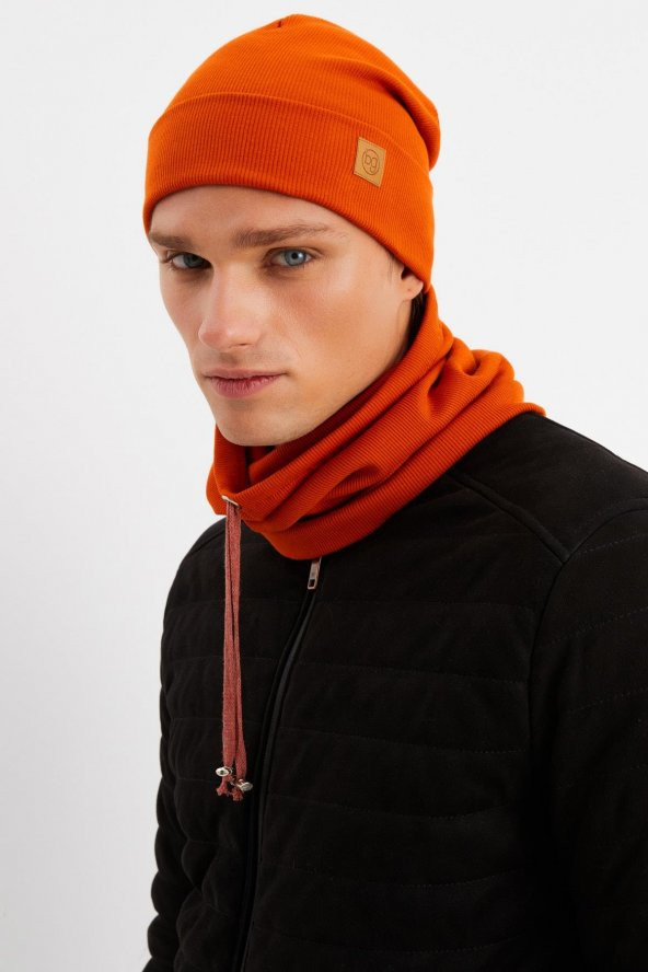 Kiremit Erkek Balıkçı Style Pamuklu Kaşkorse, Terletmez, Ultra Hafif, Yumuşak Bere Boyunluk Takım