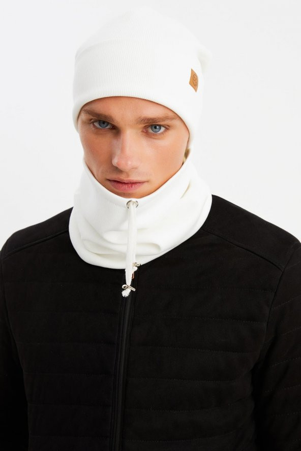 Beyaz Erkek Balıkçı Style Pamuklu Kaşkorse, Terletmez, Ultra Hafif, Yumuşak Bere Boyunluk Takım ürün görseli