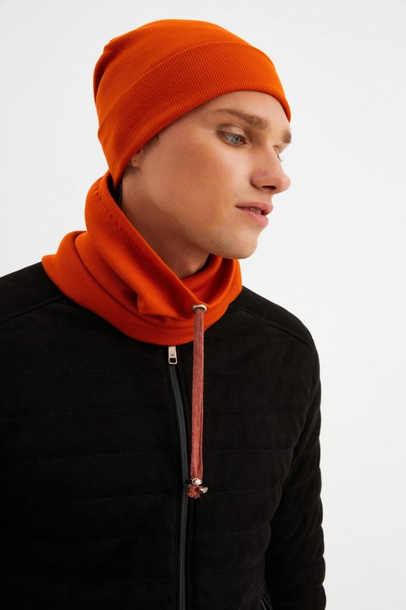 Kiremit Erkek Balıkçı Style Pamuklu Kaşkorse, Terletmez, Ultra Hafif, Yumuşak Bere Boyunluk Takım - 2