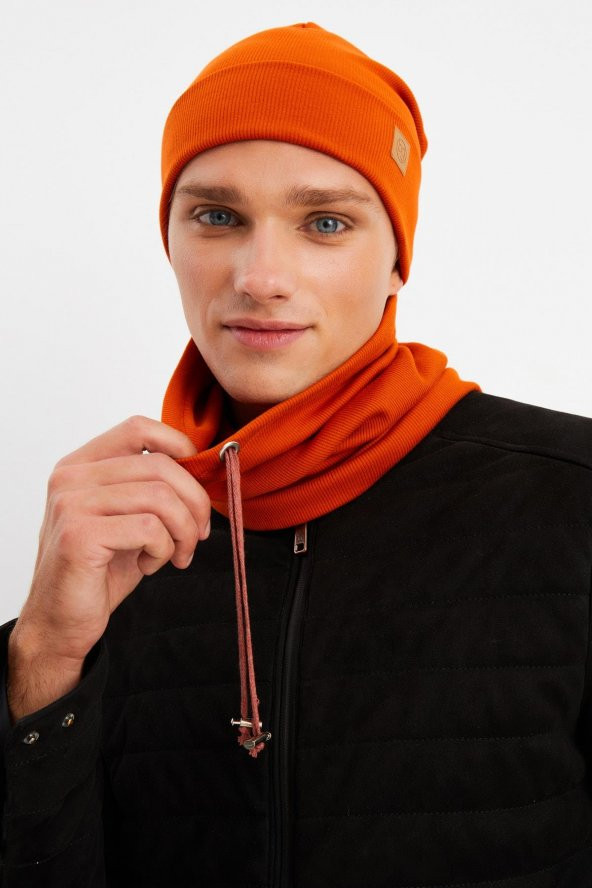 Kiremit Erkek Balıkçı Style Pamuklu Kaşkorse, Terletmez, Ultra Hafif, Yumuşak Bere Boyunluk Takım - 3