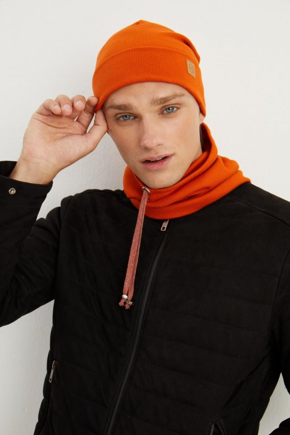 Kiremit Erkek Balıkçı Style Pamuklu Kaşkorse, Terletmez, Ultra Hafif, Yumuşak Bere Boyunluk Takım - 4