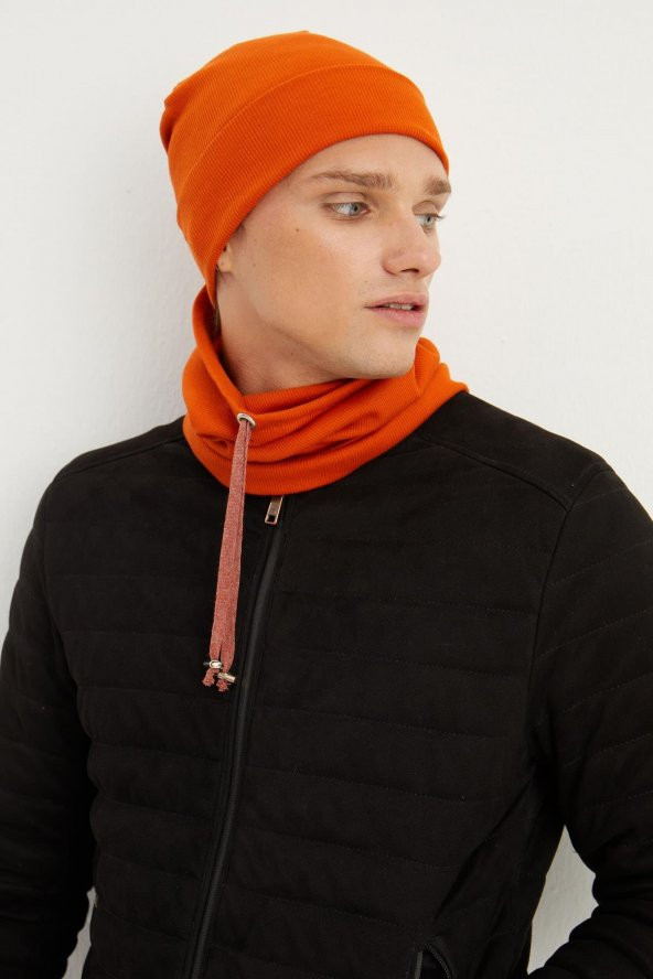 Kiremit Erkek Balıkçı Style Pamuklu Kaşkorse, Terletmez, Ultra Hafif, Yumuşak Bere Boyunluk Takım - 5