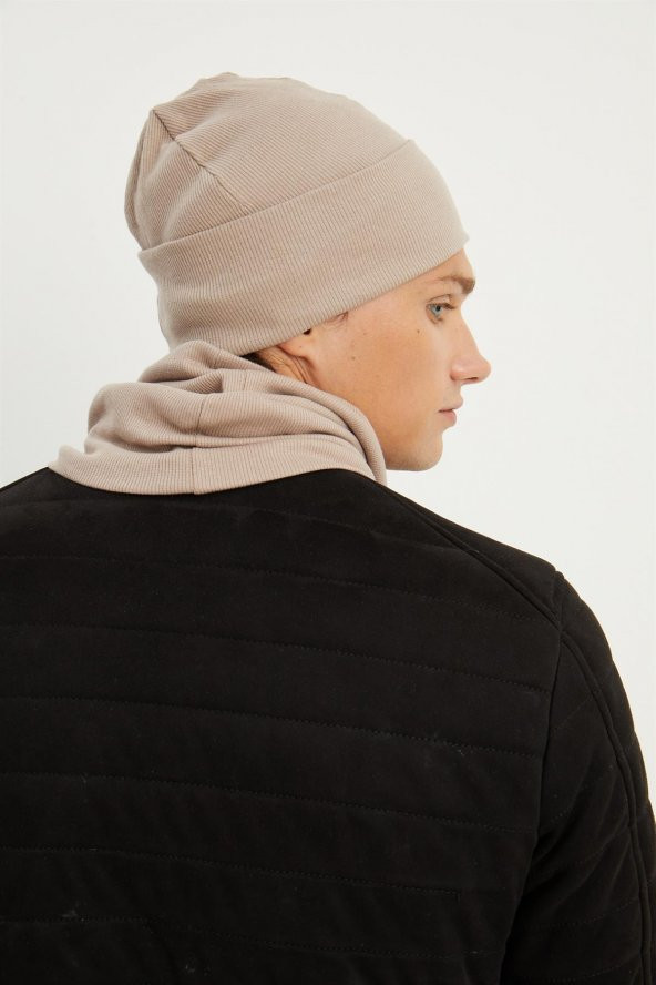 Sütlü Kahve Erkek Balıkçı Style Pamuklu Kaşkorse, Terletmez, Ultra Hafif, Yumuşak Bere Boyunluk Takım - 6