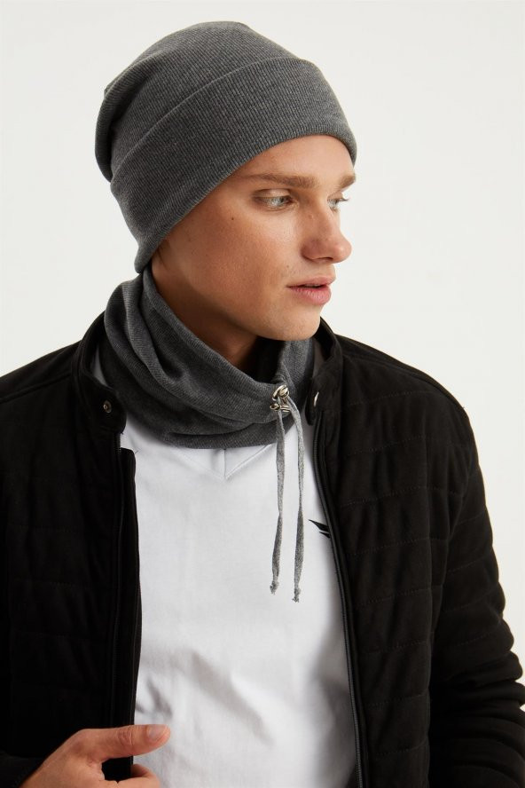Füme Erkek Balıkçı Style Pamuklu Kaşkorse, Terletmez, Ultra Hafif, Yumuşak Bere Boyunluk Takım - 6