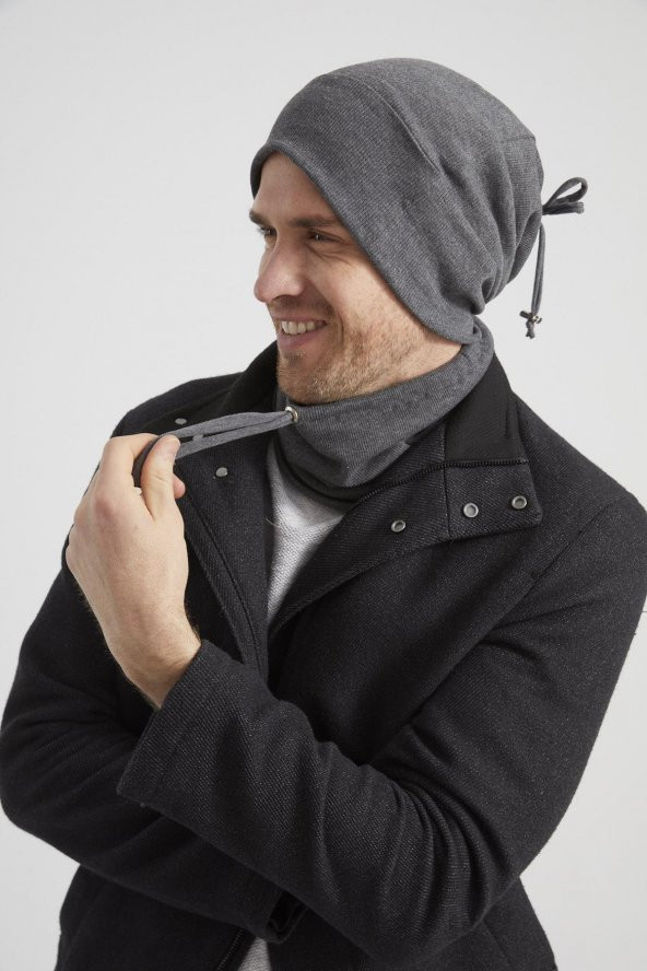 Füme Erkek Genç Businessman Füme ip detaylı Şapka Bere Boyunluk Takım Spor, Rahat, %100 pamuklu kaşkorse - 4