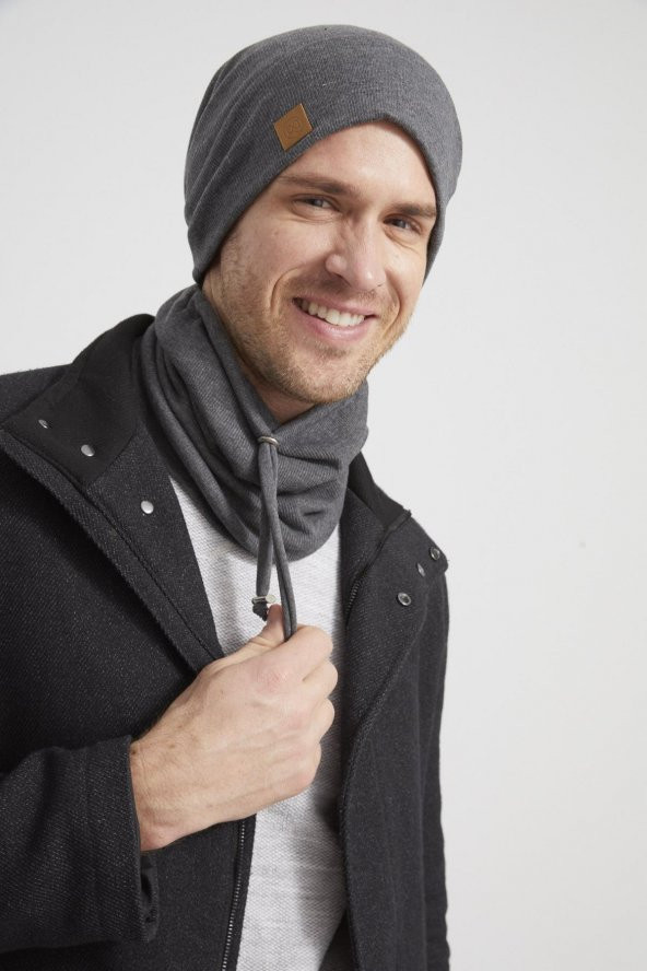 Füme Erkek Genç Businessman Füme ip detaylı Şapka Bere Boyunluk Takım Spor, Rahat, %100 pamuklu kaşkorse - 7