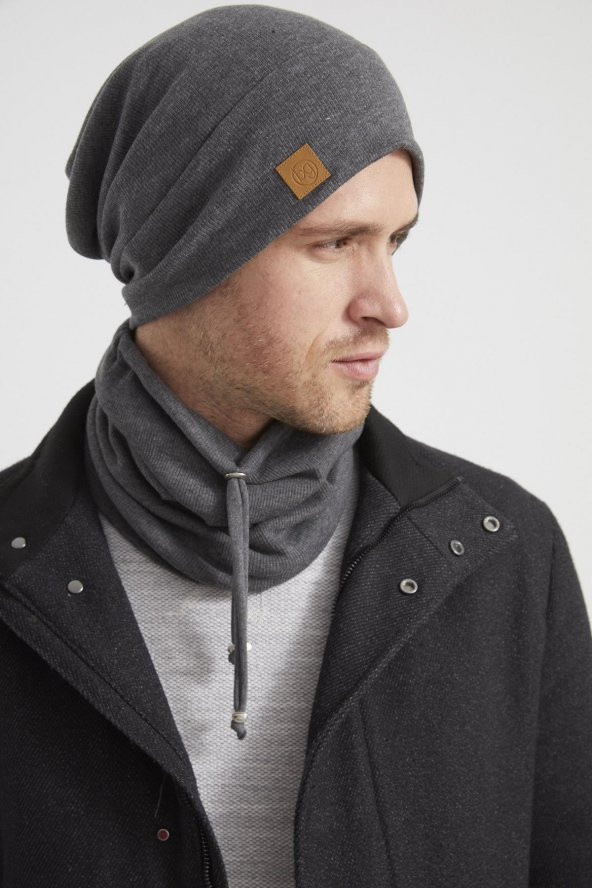 Füme Erkek Genç Businessman Füme ip detaylı Şapka Bere Boyunluk Takım Spor, Rahat, %100 pamuklu kaşkorse - 8