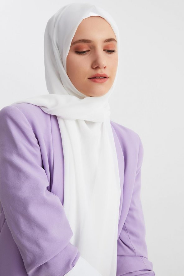 Beyaz Kadın Tesettür Hijap Hazır Multi Şifon İpeksi Şal- Rahat, Yumuşak, Ekstra Hafif - 4