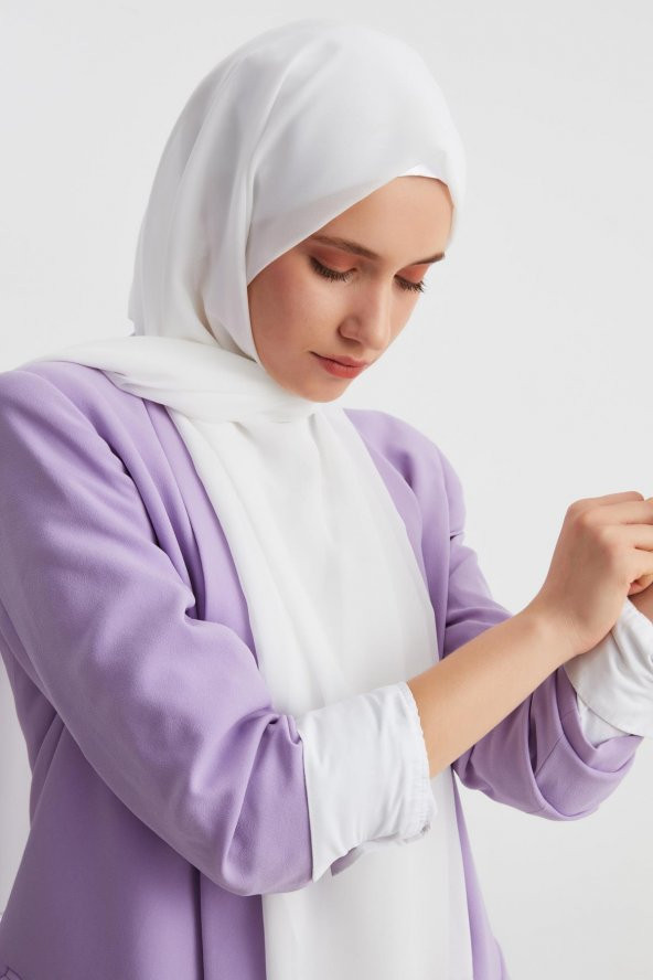 Beyaz Kadın Tesettür Hijap Hazır Multi Şifon İpeksi Şal- Rahat, Yumuşak, Ekstra Hafif - 5
