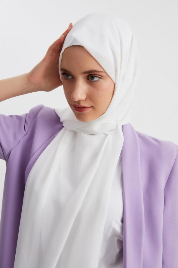 Beyaz Kadın Tesettür Hijap Hazır Multi Şifon İpeksi Şal- Rahat, Yumuşak, Ekstra Hafif - 7
