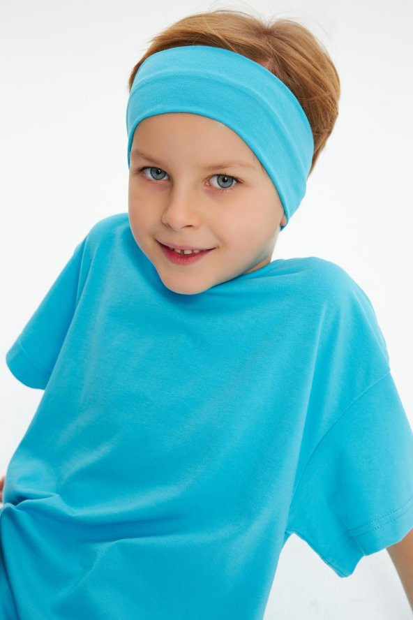 Aqua-Aqua Erkek Çocuk %100 Pamuklu Penye Oversize Aqua T-Shirt Yumuşak Bandana İKİLİ TAKIM  Trend Seri1