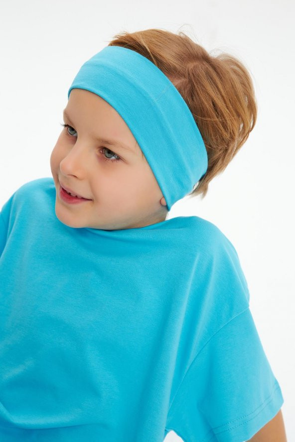 Aqua-Aqua Erkek Çocuk %100 Pamuklu Penye Oversize Aqua T-Shirt Yumuşak Bandana İKİLİ TAKIM  Trend Seri1 - 2