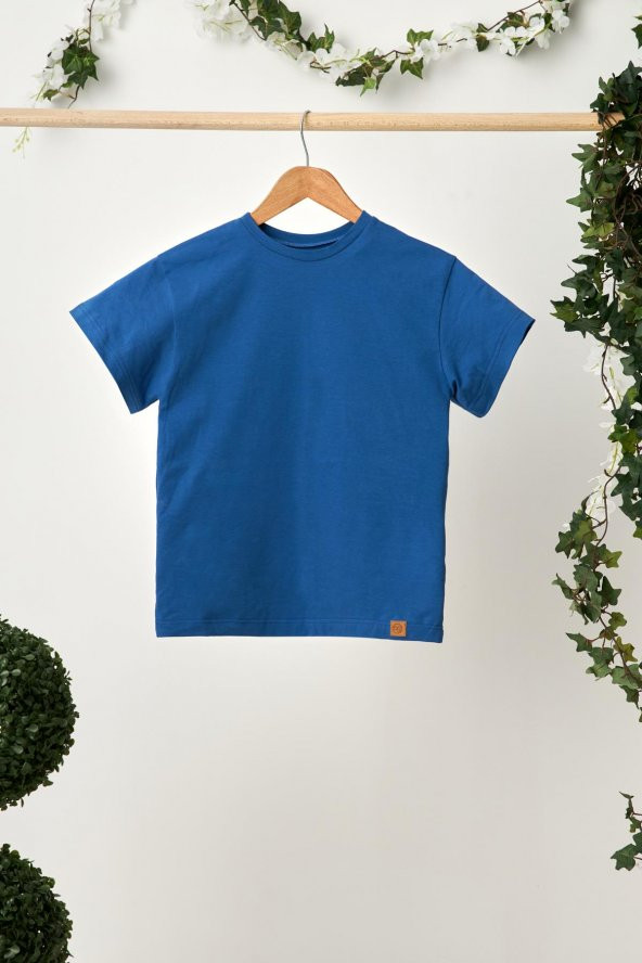 Hardal-Mavi Erkek Çocuk %100 Pamuklu Penye Oversize Mavi T-Shirt Yumuşak Hardal Bandana İKİLİ TAKIM Trend Seri1 - 6