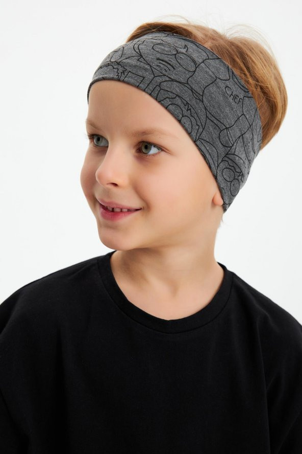 Füme Desenli-Siyah Erkek Çocuk %100 Pamuklu Penye Oversize Kamuflaj T-Shirt Yumuşak Bandana İKİLİ TAKIM  Trend Seri 2 - 4