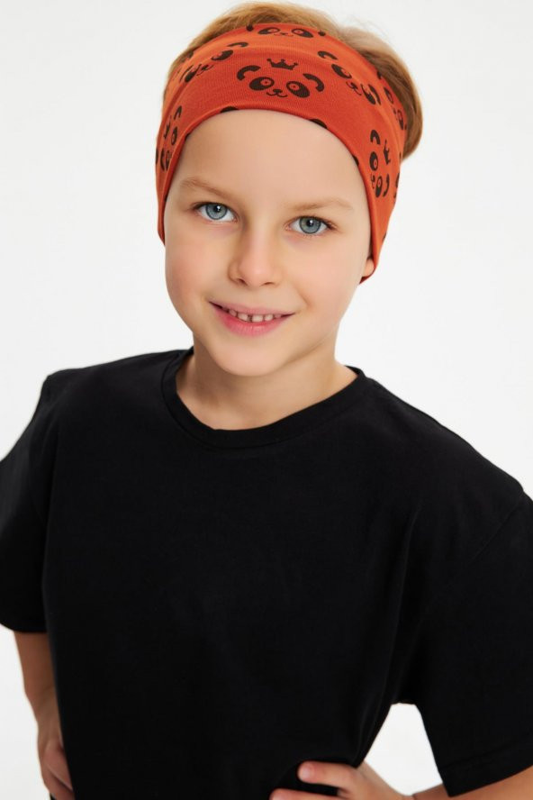 Kiremit Desenli-Siyah Erkek Çocuk %100 Pamuklu Penye Oversize Kamuflaj T-Shirt Yumuşak Bandana İKİLİ TAKIM  Trend Seri 2