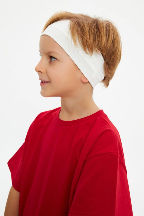 Kırmızı-Beyaz Erkek Çocuk %100 Pamuklu Penye Oversize Kırmızı T-Shirt Yumuşak Beyaz Bandana 2'Lİ TAKIM  TrendSeri1 - 4