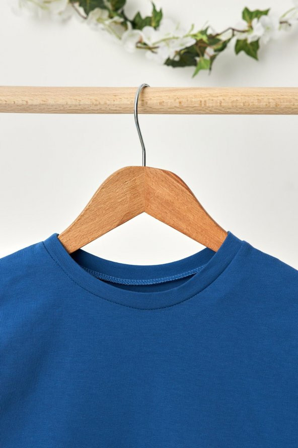 Hardal-Mavi Erkek Çocuk %100 Pamuklu Penye Oversize Mavi T-Shirt Yumuşak Hardal Bandana İKİLİ TAKIM Trend Seri1 - 7