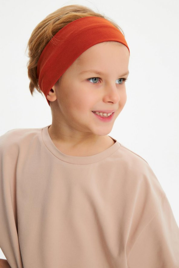 Kiremit-S.Kahve Erkek Çocuk %100 Pamuklu Penye Oversize Gri T-Shirt Yumuşak Lacivert Bandana 2'Lİ TAKIM  Trend Seri3