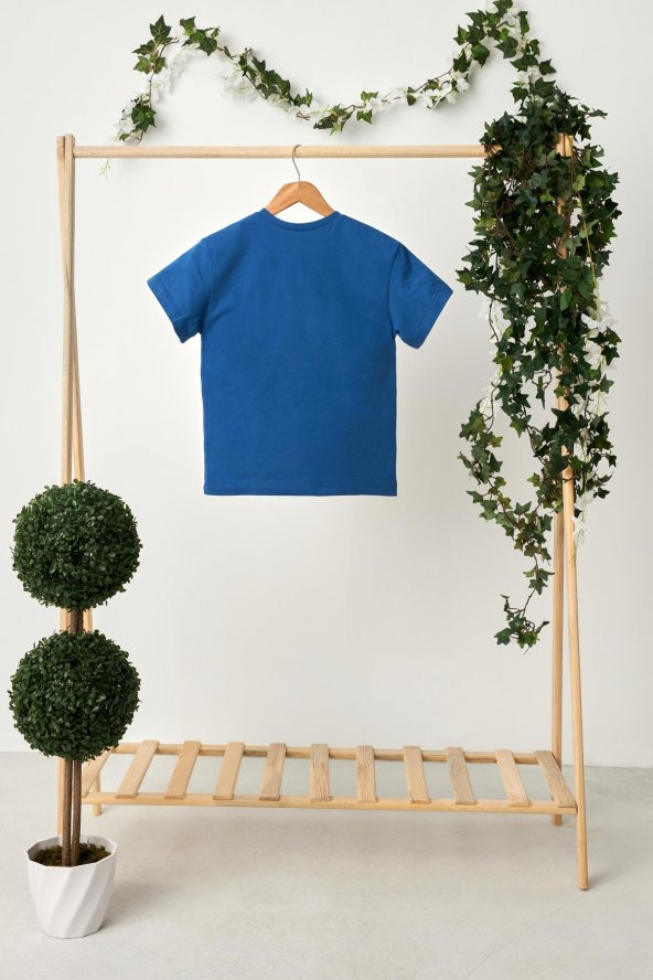 Hardal-Mavi Erkek Çocuk %100 Pamuklu Penye Oversize Mavi T-Shirt Yumuşak Hardal Bandana İKİLİ TAKIM Trend Seri1 - 8