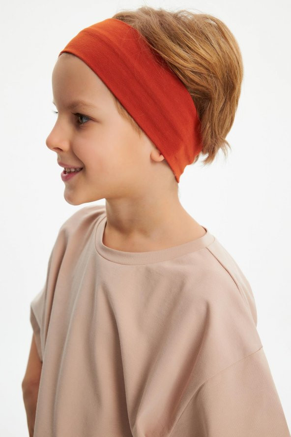 Kiremit-S.Kahve Erkek Çocuk %100 Pamuklu Penye Oversize Gri T-Shirt Yumuşak Lacivert Bandana 2'Lİ TAKIM  Trend Seri3 - 4