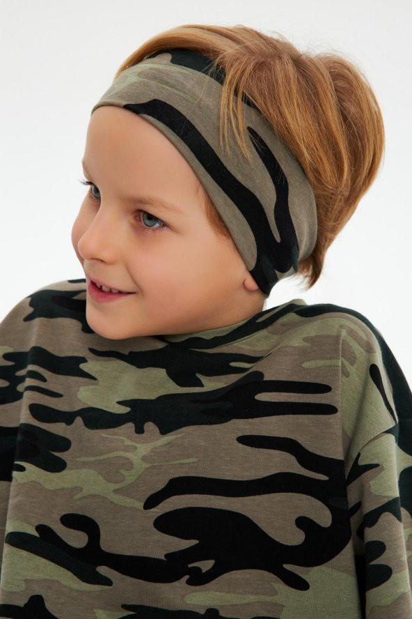 Kamuflaj-Kamuflaj Erkek Çocuk %100 Pamuklu Penye Oversize Kamuflaj T-Shirt Yumuşak Bandana İKİLİ TAKIM  Trend Seri 2 - 4