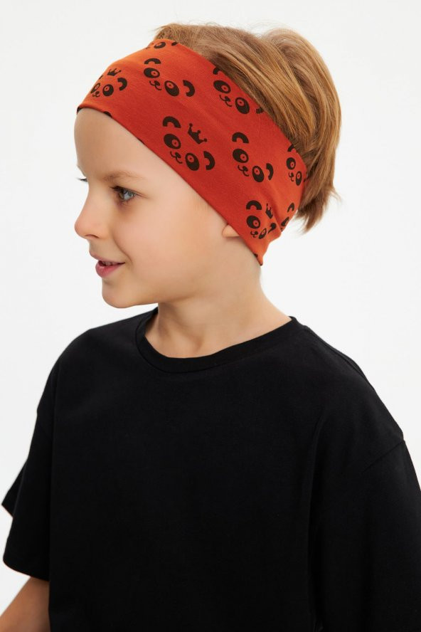 Kiremit Desenli-Siyah Erkek Çocuk %100 Pamuklu Penye Oversize Kamuflaj T-Shirt Yumuşak Bandana İKİLİ TAKIM  Trend Seri 2 - 3