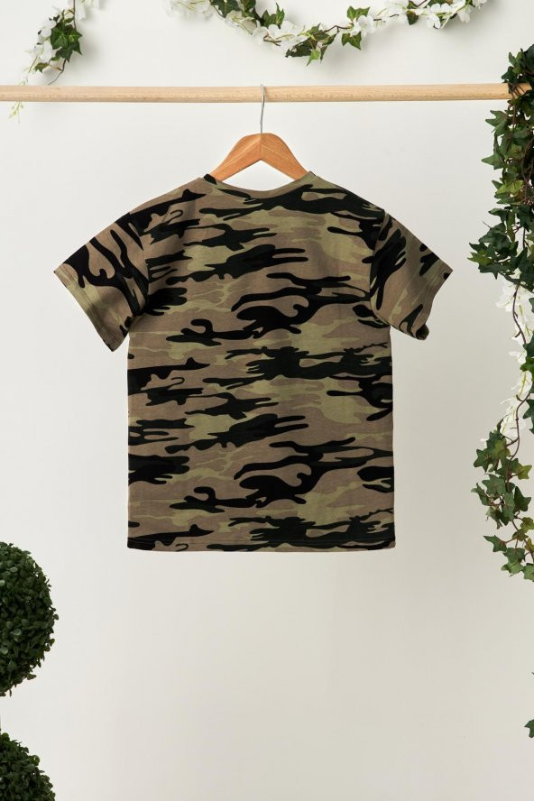 Kamuflaj-Kamuflaj Erkek Çocuk %100 Pamuklu Penye Oversize Kamuflaj T-Shirt Yumuşak Bandana İKİLİ TAKIM  Trend Seri 2 - 7