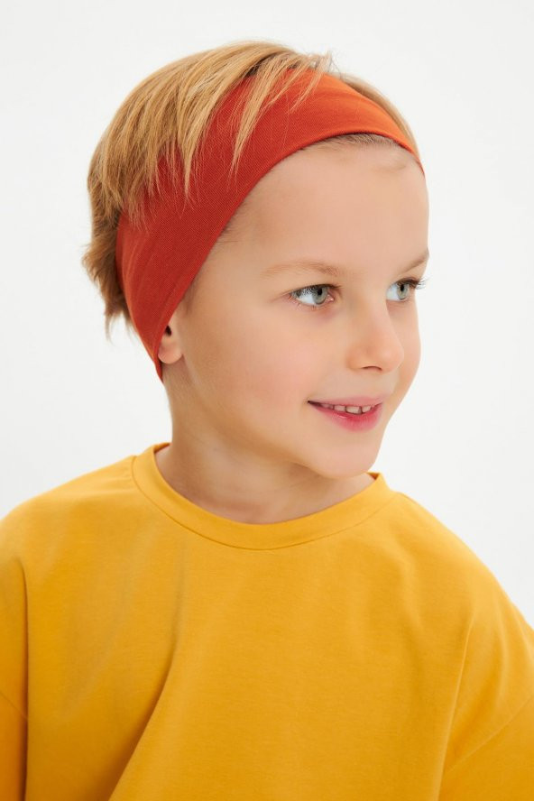 Kiremit-Hardal Erkek Çocuk %100 Pamuklu Penye Oversize Gri T-Shirt Yumuşak Lacivert Bandana 2'Lİ TAKIM  Trend Seri3 - 6