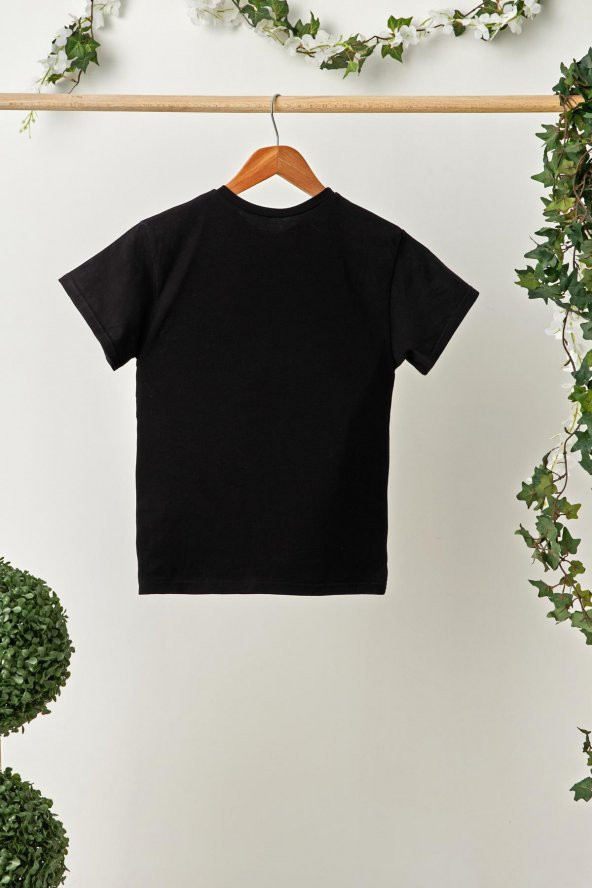 Siyah Desenli-Siyah Erkek Çocuk %100 Pamuklu Penye Oversize Kamuflaj T-Shirt Yumuşak Bandana İKİLİ TAKIM  Trend Seri 2 - 8