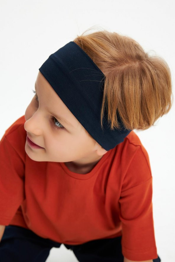 Lacivert-Kiremit Erkek Çocuk %100 Pamuklu Penye Oversize Gri T-Shirt Yumuşak Lacivert Bandana 2'Lİ TAKIM  Trend Seri3 - 4