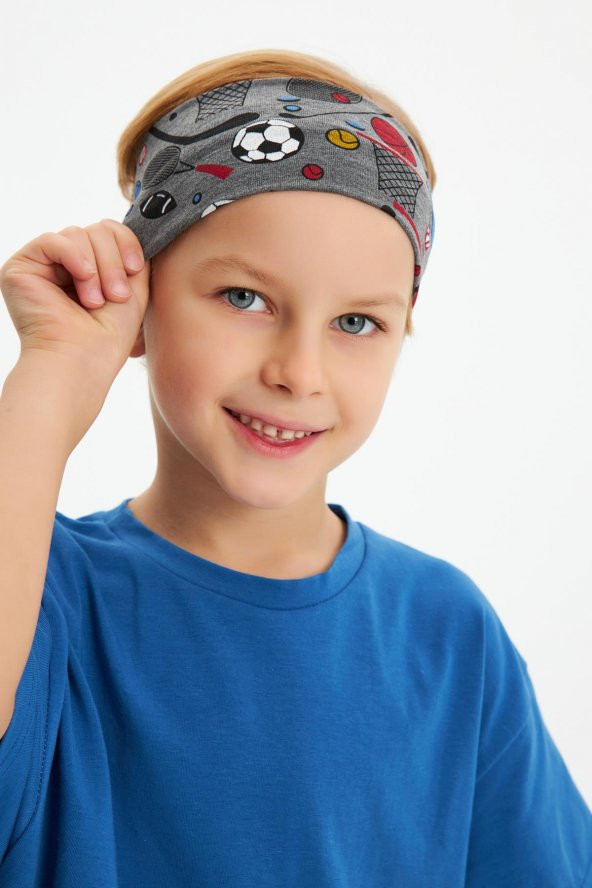 Füme Desenli-Mavi Erkek Çocuk %100 Pamuklu Penye Oversize Mavi T-Shirt Yumuşak  Füme Bandana 2'Lİ TAKIM  Trend Seri 4